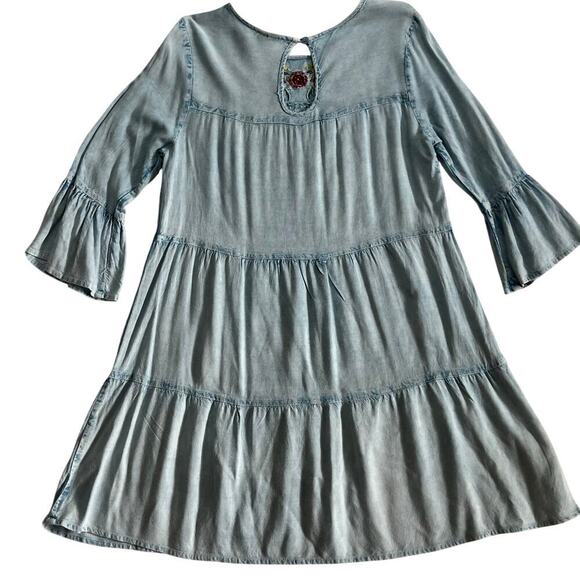 D&KADE Blue Jean Dress Baby Doll Boho Medium M Flowy Tunic Top - Picture 7 of 9